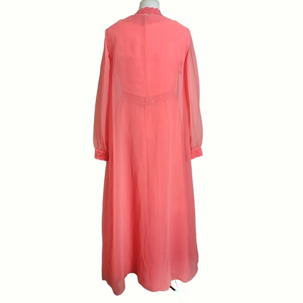 Vintage 2 Piece Long Maxi Evening Dress Matching Vest Coral Orange Chiffon 70s - Picture 3 of 13